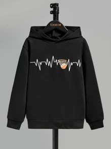 SHEIN 青少年男童休闲长袖篮球印花卫衣 - 黑色 - 查看 5