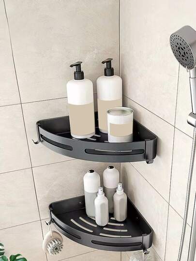1个简易壁挂式浴室收纳架，冲孔式壁挂储物架，适用于浴室