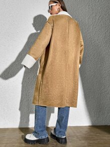 SHEIN EZwear 毛絨內襯雙口袋落肩袖仿麂皮外套