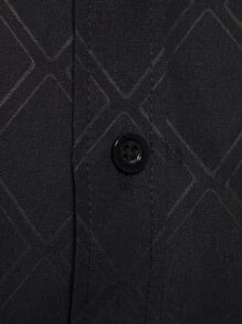 Manfinity Mode 男士几何印花纯色长袖休闲领衬衫，适合工作、商务、黑色纹理衬衫，秋季 - 黑色 - 查看 4