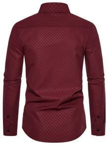 Manfinity Mode Nam Kẻ Sọc In Tay Dài Nút Lên Trơn Màu Đỏ Đậm Công Sở Sơ Mi Công Sở Cho Chồng - Màu Đỏ Sâu - Xem 2