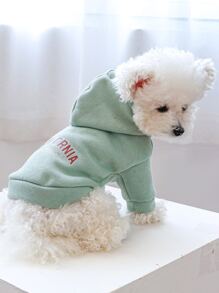 Letter Graphic Hooded Pet Hoodie - Green - View 2