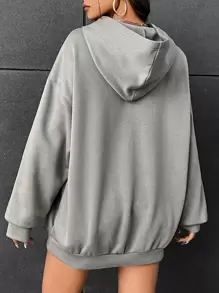 SHEIN EZwear Slogan & Figure Graphic Drop Shoulder Hoodie ENERGETIC I KNOW WHERE I'M FROM AND WHERE I'M GOING, NOTHING WILL HOLD YOU BACK BE YOUR OWN SUN,Long Sleeve Tops - Grey - View 3