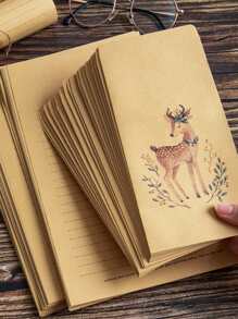 10 piezas Papel de escritura con patrón de ciervo al azar con Sobre - Multicolor - Ver 1