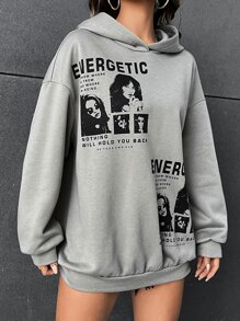 SHEIN EZwear Slogan & Figure Graphic Drop Shoulder Hoodie ENERGETIC I KNOW WHERE I'M FROM AND WHERE I'M GOING, NOTHING WILL HOLD YOU BACK BE YOUR OWN SUN,Long Sleeve Tops - Grey - View 5