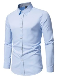 Manfinity Mode 男士素色前排扣襯衫 - 淺藍色 - 查看 3