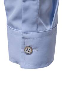 Manfinity Mode 男士素色前排扣襯衫 - 淺藍色 - 查看 7