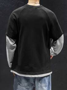 Manfinity Hypemode Hombres Letra Gráfica 2 En 1 Jersey Holgado - Negro - Ver 2