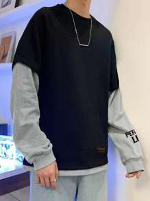 Manfinity Hypemode Hombres Letra Gráfica 2 En 1 Jersey Holgado - Negro - Ver 6