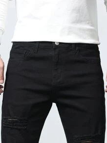 Manfinity Hombres Jeans ajustados desgarro - Negro - Ver 3