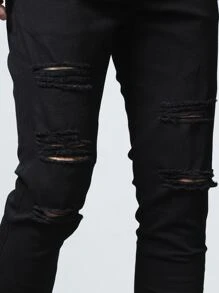 Manfinity Hombres Jeans ajustados desgarro - Negro - Ver 4