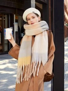 LEAJOURNO. khăn quàng viền tua rua colorblock - Nhiều màu - Xem 2