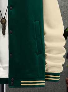 Manfinity Sporsity Men Colorblock Striped Trim Drop Shoulder Varsity Jacket Without Hoodie