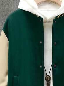 Manfinity Sporsity Men Colorblock Striped Trim Drop Shoulder Varsity Jacket Without Hoodie