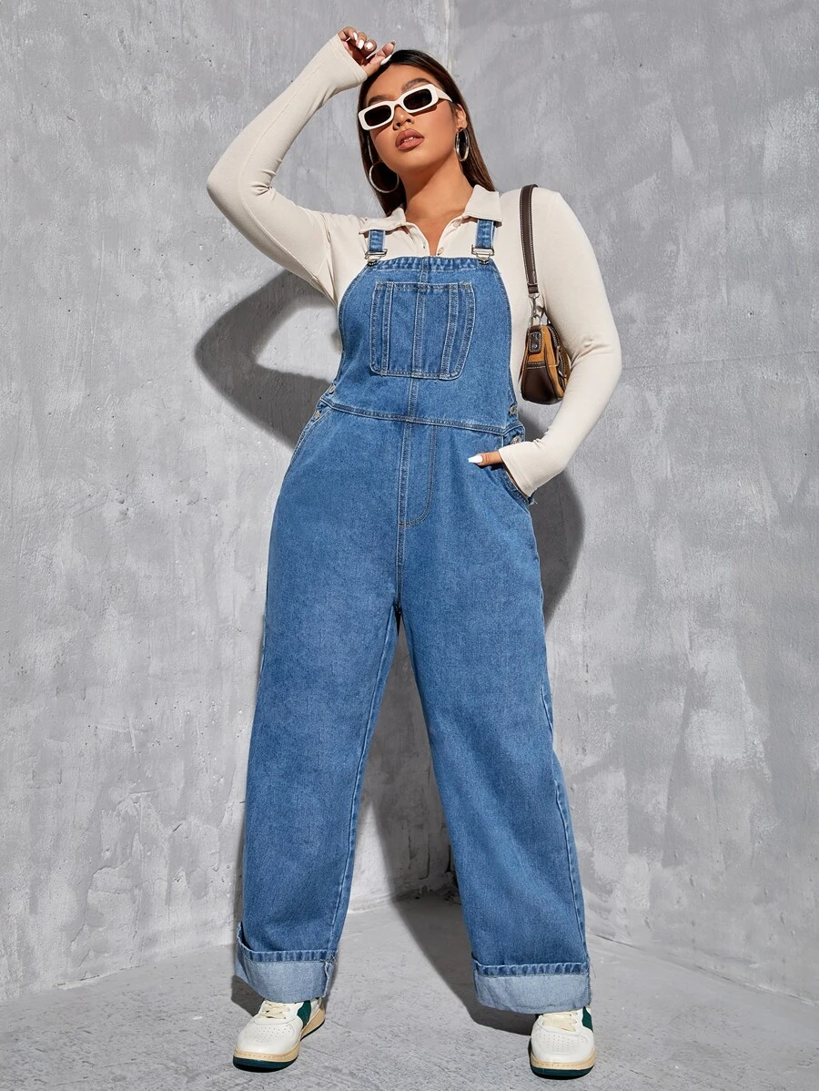 Petos mezclilla con bolsillo oblicuo sin top - Azul lavado medio - Ver 1