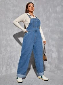 Petos mezclilla con bolsillo oblicuo sin top - Azul lavado medio - Ver 3