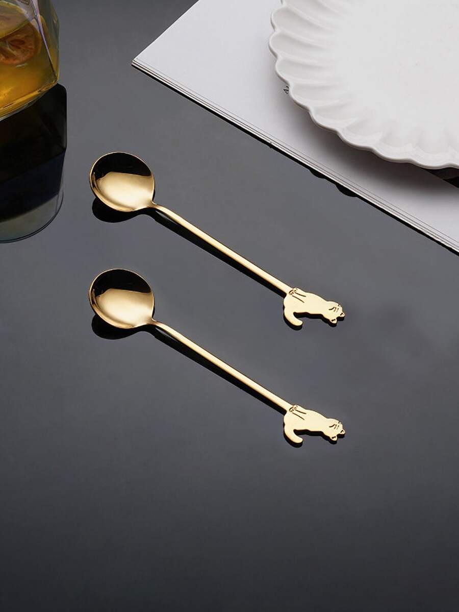 1pc Cat Decor Spoon - Gold - View 1