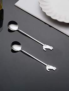 1入組卡通貓形狀湯匙 - 銀色 - 查看 1