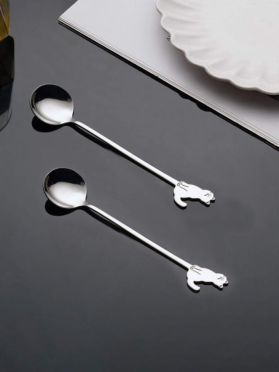 1入組卡通貓形狀湯匙 - 銀色 - 查看 1