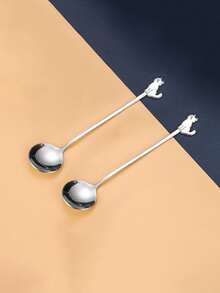 1入組卡通貓形狀湯匙 - 銀色 - 查看 4