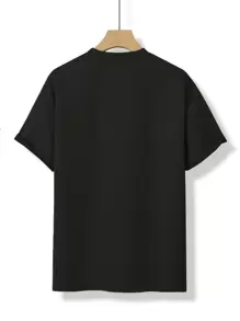 Manfinity Hypemode Camiseta holgada de hombre con parche con eslogan y hombros caídos - Negro - Ver 2