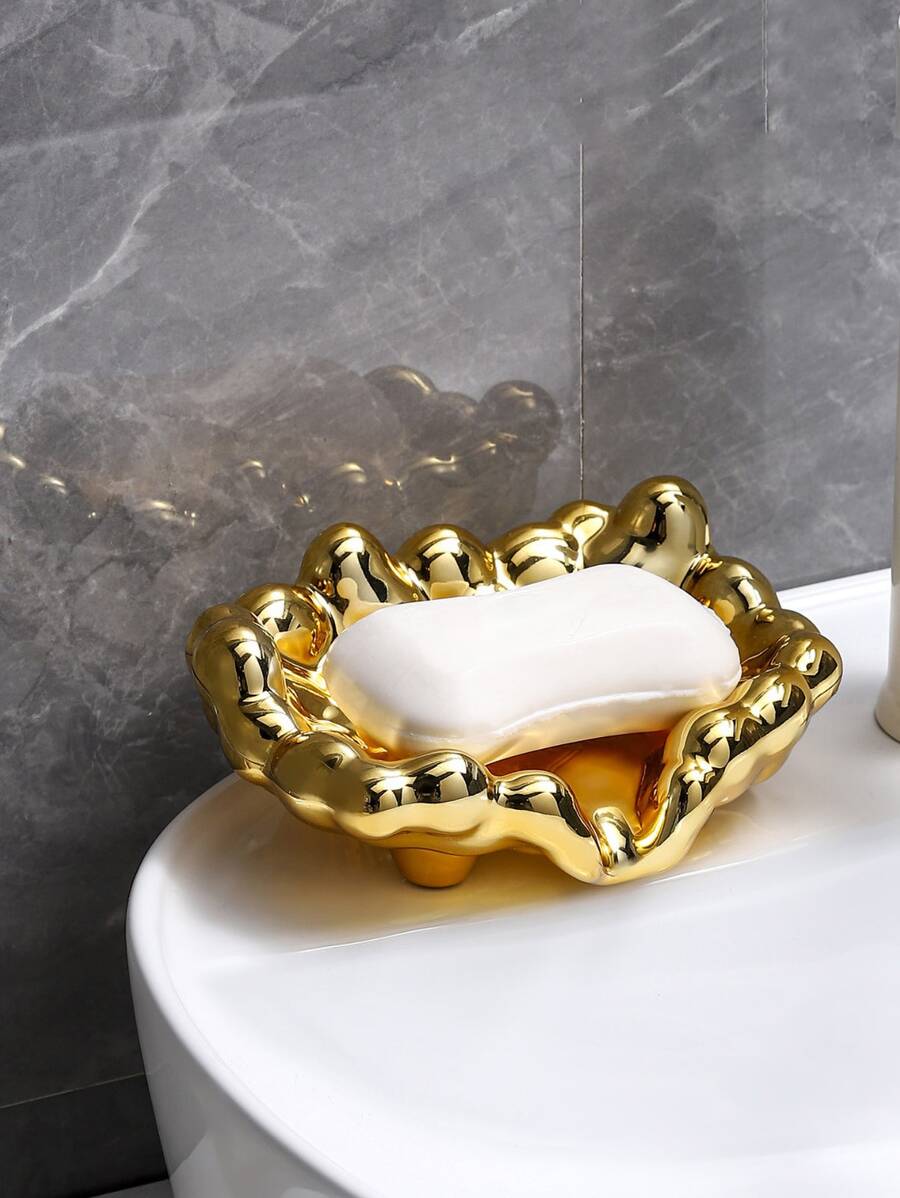 1pc Punch-free Cloud Design Soap Dish - Gold - View 1