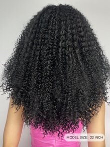 中長波波頭假髮，適用於女士，非洲卷曲髮型，漸層黑色合成纖維材質，黑色頭套可clip固定 - 黑色 - 查看 3