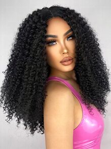 中長波波頭假髮，適用於女士，非洲卷曲髮型，漸層黑色合成纖維材質，黑色頭套可clip固定 - 黑色 - 查看 4