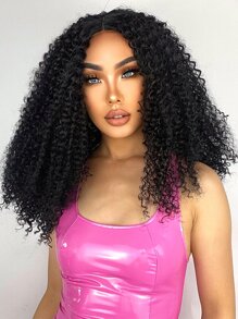 中長波波頭假髮，適用於女士，非洲卷曲髮型，漸層黑色合成纖維材質，黑色頭套可clip固定 - 黑色 - 查看 6