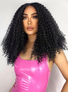 中長波波頭假髮，適用於女士，非洲卷曲髮型，漸層黑色合成纖維材質，黑色頭套可clip固定 - 黑色 - 查看 7