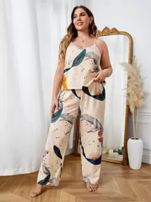 Plus Bird Print Cami PJ Set / Pajama Set - Multicolor - View 3