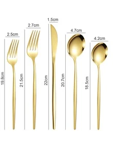 5 piezas Set cubiertos de acero inoxidable - Dorado - Ver 5