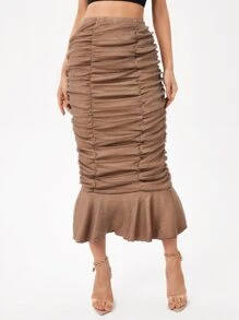 Leslie Samano Falda fruncido bajo con fruncido - Marrón Mocha - Ver 1