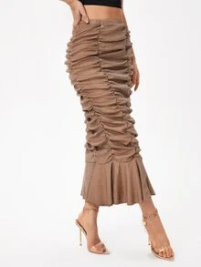 Leslie Samano Falda fruncido bajo con fruncido - Marrón Mocha - Ver 3