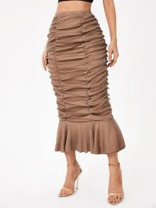 Leslie Samano Falda fruncido bajo con fruncido - Marrón Mocha - Ver 4