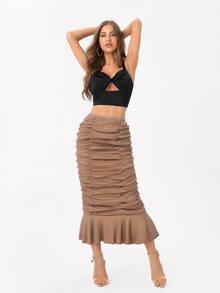 Leslie Samano Falda fruncido bajo con fruncido - Marrón Mocha - Ver 5