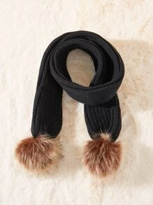 Toddler Kids Pom Pom Decor Knit Scarf - Black - View 1