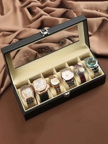 1入組針腳細節透明黑色PU手錶展示盒適用於家庭收納 - 黑色 - 查看 1