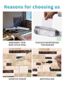 5入組磚塊圖案防水廚房貼紙 - 彩色 - 查看 7