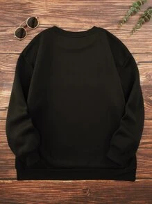 SHEIN EZwear Plus Letter Graphic Thermal Lined Sweatshirt - Black - View 2