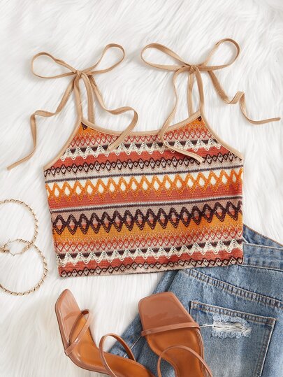 Soleia Wywh度假地理印花綁肩cami波西米亞風格上衣