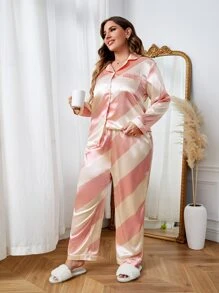 Conjunto de pijama de color combinado de satén - Multicolor - Ver 4