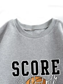 SHEIN EZwear Basketball And Letter Graphic Thermal Lined Sweatshirt - Grey - View 6