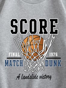 SHEIN EZwear Basketball And Letter Graphic Thermal Lined Sweatshirt - Grey - View 7