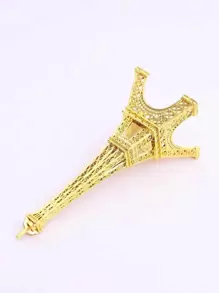 1pc Tower Shaped Decoration Craft, Minimalist Hollow Out Iron Tower Design Decorative Object For Desk Best Gifts Birthday Graduation - Gold - View 4