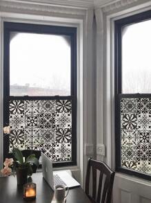 1roll Geometric Pattern Decorative Film, Vintage Transparent Decorative Electrostatic Film, For Window Glass,Stickers,Wall Decal, Vinyl Decal For Home Decorations,Spring Decoration Items Refresh Your Home,Rama Decoration Stickers Gifts Birthday Graduation - Multicolor - View 2