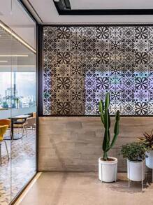 1roll Geometric Pattern Decorative Film, Vintage Transparent Decorative Electrostatic Film, For Window Glass,Stickers,Wall Decal, Vinyl Decal For Home Decorations,Spring Decoration Items Refresh Your Home,Rama Decoration Stickers Gifts Birthday Graduation - Multicolor - View 5