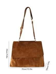 Vintage Suede Flap Crossbody Bag, Women's Solid Colour Messenger Bag, Casual Travel Shoulder Bag - Brown - View 6