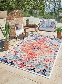 1pc Scroll Pattern Outdoor Quick-Drying Rug, Vintage Floor Rug For Outdoor