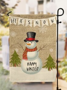 1pc Snowman & Slogan Graphic Garden Flag - Multicolor - View 1
